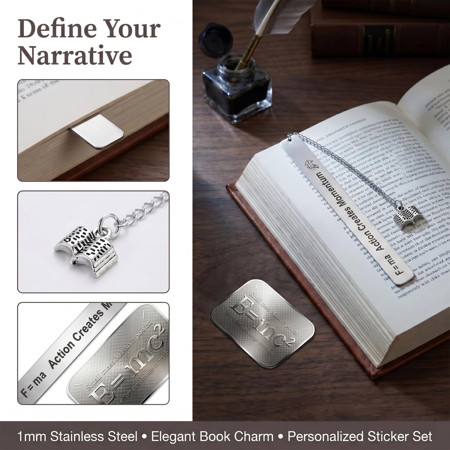 Physics Bookmark Gift Set, 18-Piece Metal Bookmarks Kit for Physics Gifts