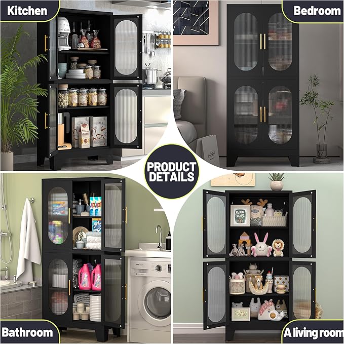 PAOFIN 61" Black Pantry Storage Cabinet, Kitchen Pantry Cabinet