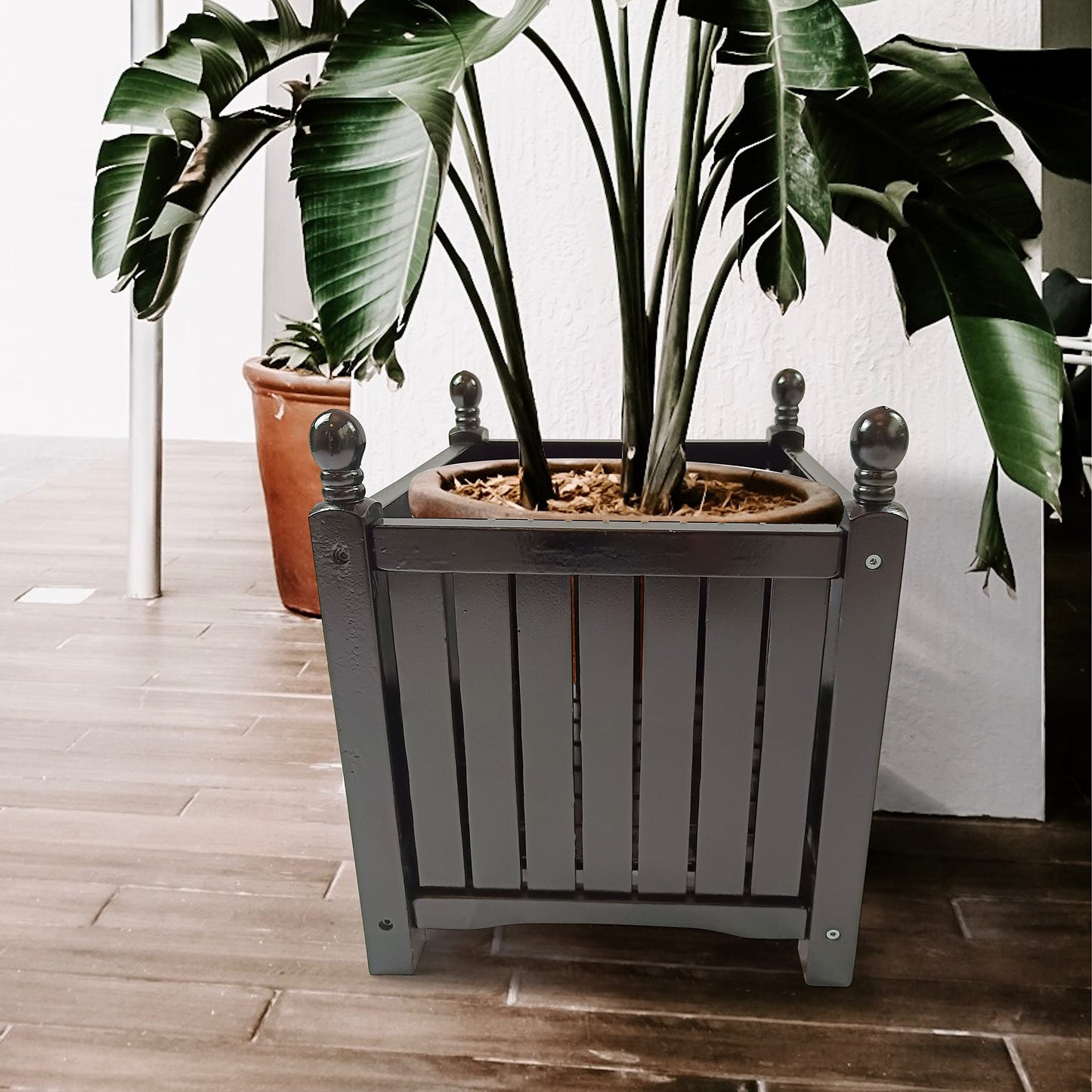 AYJOIR Square Wooden Planter Box for Outdoor & Indoor Use, Large Hardwood Garden Planters for Flowers, Herbs, Porch, Patio, Backyard and Home Decor (Black)