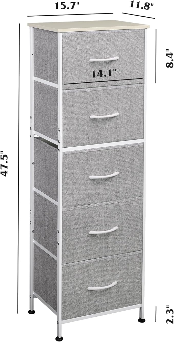 WLIVE Fabric Dresser, 5-Drawer Tall Dressers