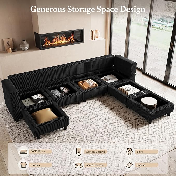 Belffin 114.2" Modular Sectional Sofa Corduroy 7 Seats U Shaped Sofa Couch