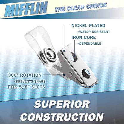 Mifflin-USA Horizontal Plastic Card Holder with Metal Clip and Vinyl Straps (Clear, 3.5x2.25 Inch, 10 Pack), Waterproof PVC ID Name Badge Holder with Clip