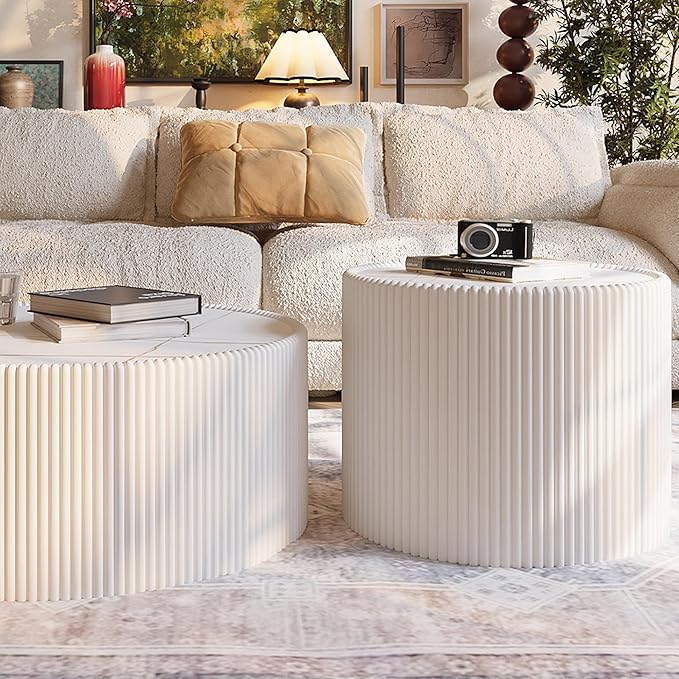 SSLine Round Drum Coffee Table Modern Sintered Stone Top Side End Table in