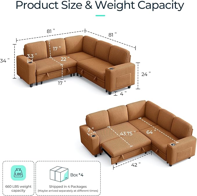 LINSY HOME Sectional Sleeper Sofa