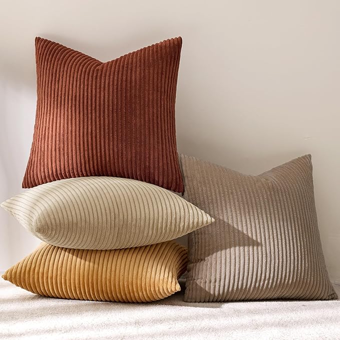 MIULEE Boho Farmhouse Terra Cotta Throw Pillow Covers 18x18 Inch Set of 4