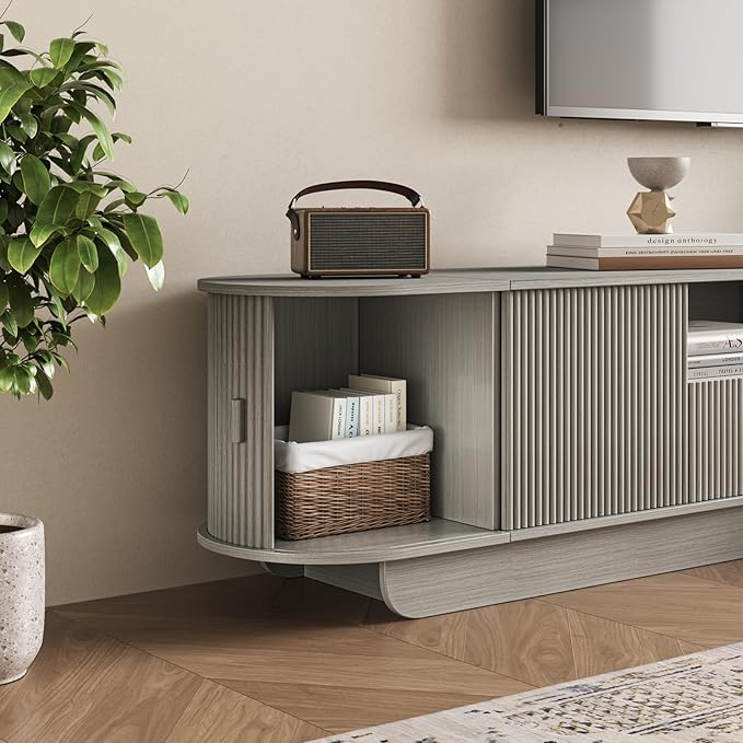 86.61'' Tambour TV Stand for 55-85 Inch, Entertainment Center