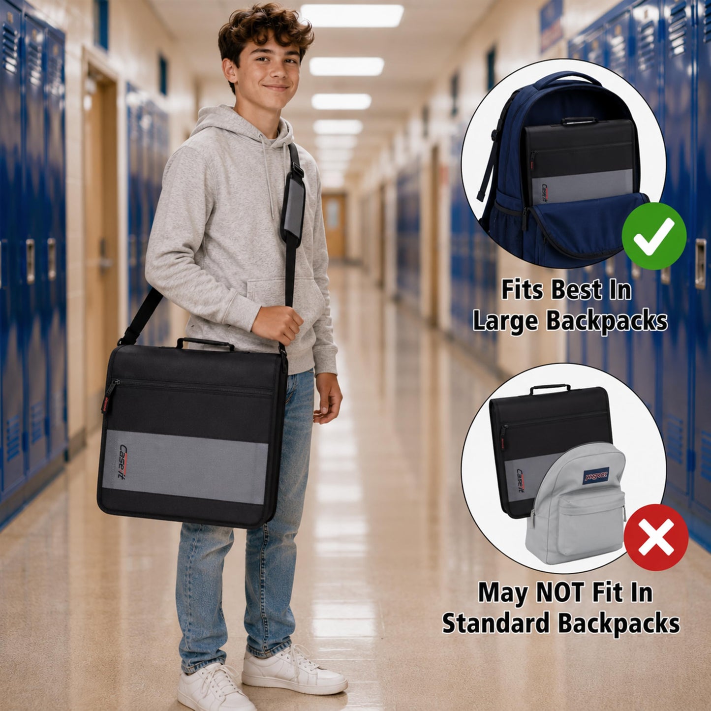 Case-it Classic Zipper Binder | 2-Inch O-Rings, 350 Sheet Capacity, Multiple Storage Pockets & Shoulder Strap | School & Office Organizer | D-251 Denim Blue