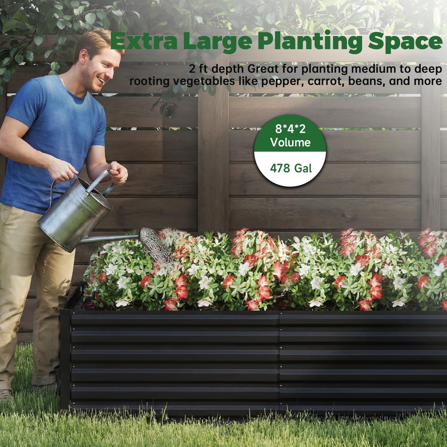 NAVINE 8x4x2 ft Raised Garden Bed, Large Metal Planter Raised Beds, Planters for Outdoor Plants for Vegetables, Flowers, Herbs, Fruits, and Succulents.(2 Pcs)