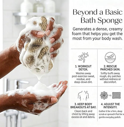 UJFQBH African Net Sponge Authenti, Exfoliating Body Scrubber for Back and Hard to Reach Areas, Gentle Daily Exfoliation for Deep Cleansing, Quick Drying Shower Essential, Aqua Grey 3 Pack