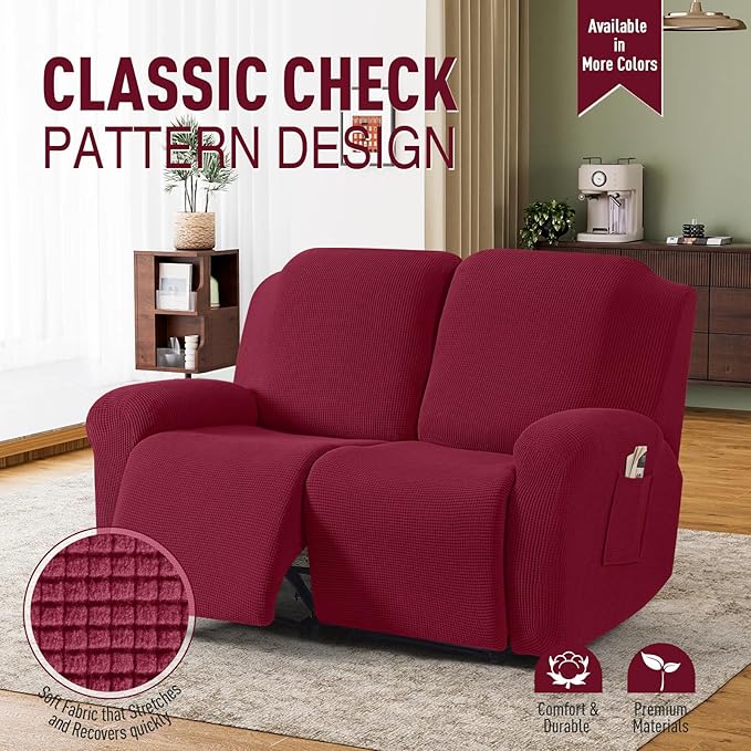 TAOCOCO Recliner Loveseat Slipcover, 6 Pieces Dual Recliner Sofa Covers
