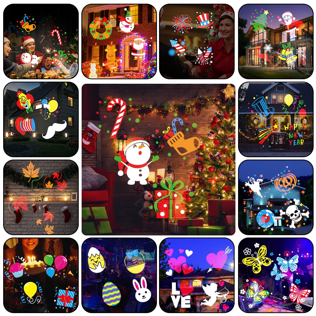 4th of July Outdoor Projector Lights,Syslux Halloween Christmas Projector Lights 16 HD Slides LED Waterproof Light Indoor Lights with Remote Control for Party Garden Halloween Xmas Landscape Decor
