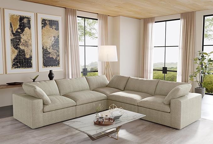 WJShome Cloud Modular Sectional Sofa, 160.6" Down Filled 5 Seater Couch