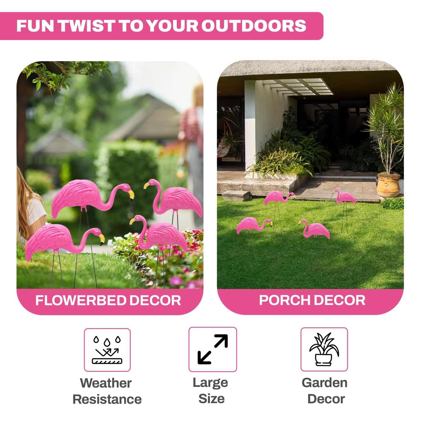 4E's Novelty 4 Pink Flamingos Yard Decorations - Extra Large 24" Flamingos Yard Ornaments - Pink Flamingos for Yard Sculptures & Statues - Lawn Flamingos Outdoor Garden Decor, Weather Resistant