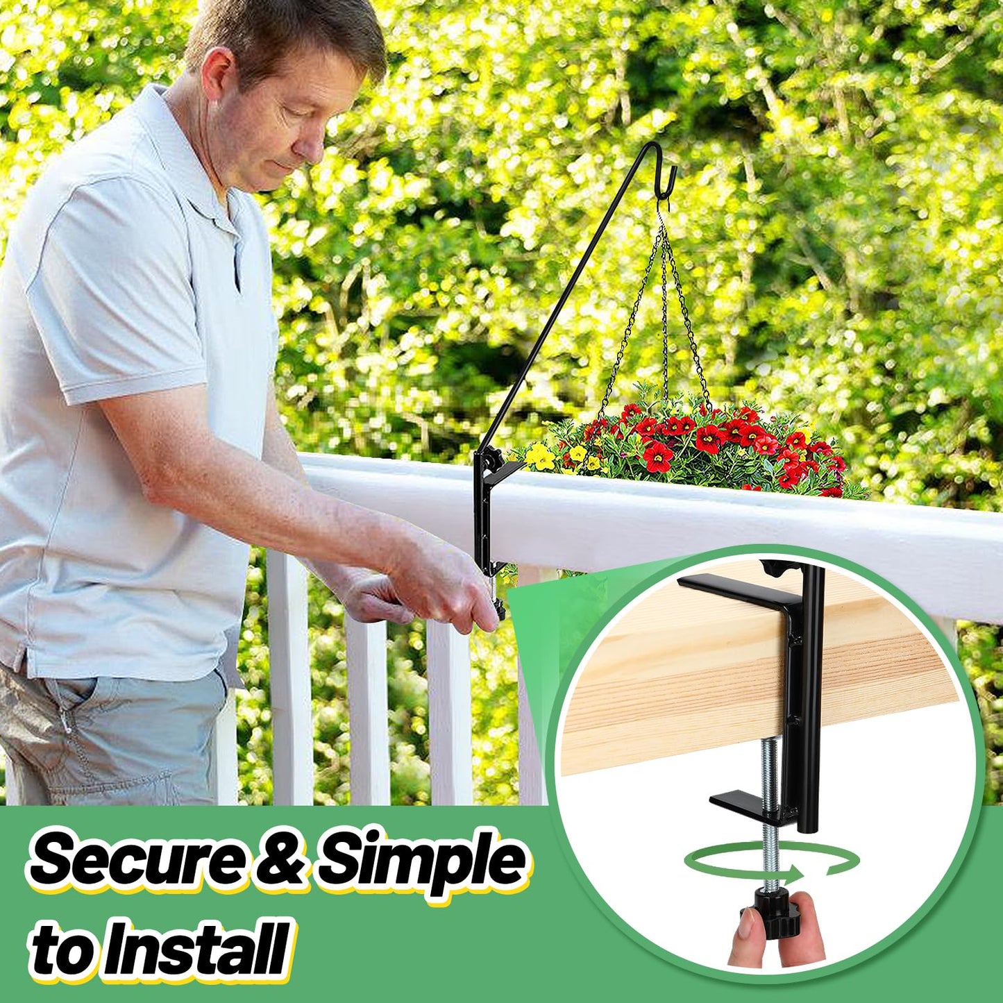 Biubee Deck Bird Feeder Hanger for Failing- 2Pack Heavy Duty Steel Stable Deck Railing Plant Hanger Outdoor, with Adjustable 3.1" Clamp, Deck Hook for Bird Feeder Plant Hangers Lanterns, 13.8 Inches