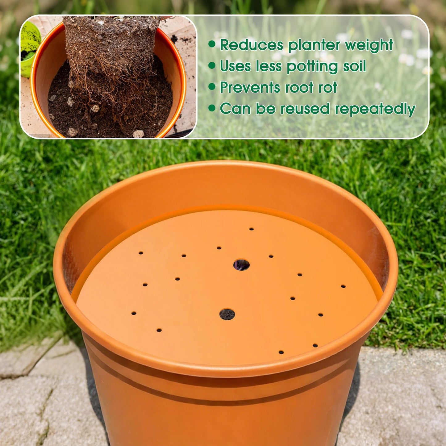 Tryitsbest Round Planter Insert for Large Pots, 13" Tall Flower Pot Fillers for Planters with Drainage Holes for Indoor Outdoor Gardening Plants Container (1 Pack, 13 inch)