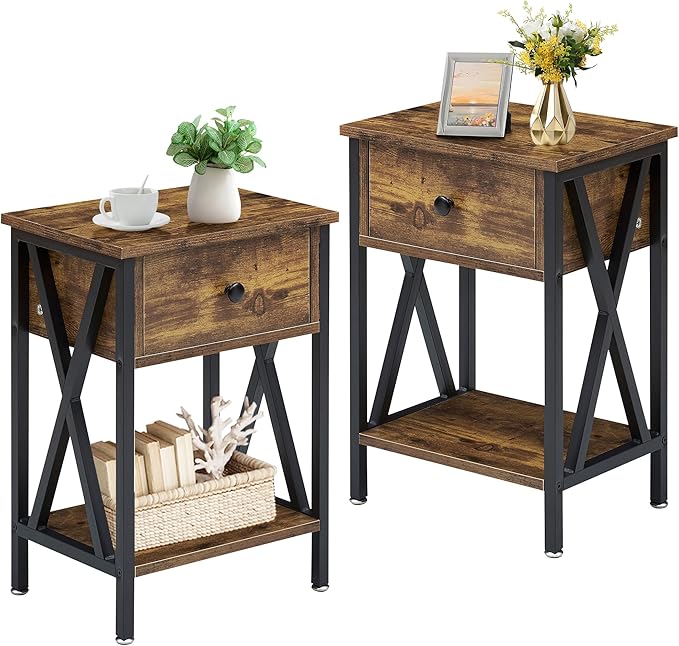 VECELO Nightstands Set of 2, Modern Bedside End Tables, Night Stands