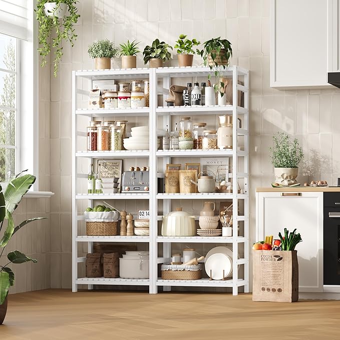 FOTOSOK 6-Tier Bamboo Shelf, Bamboo Bookcase