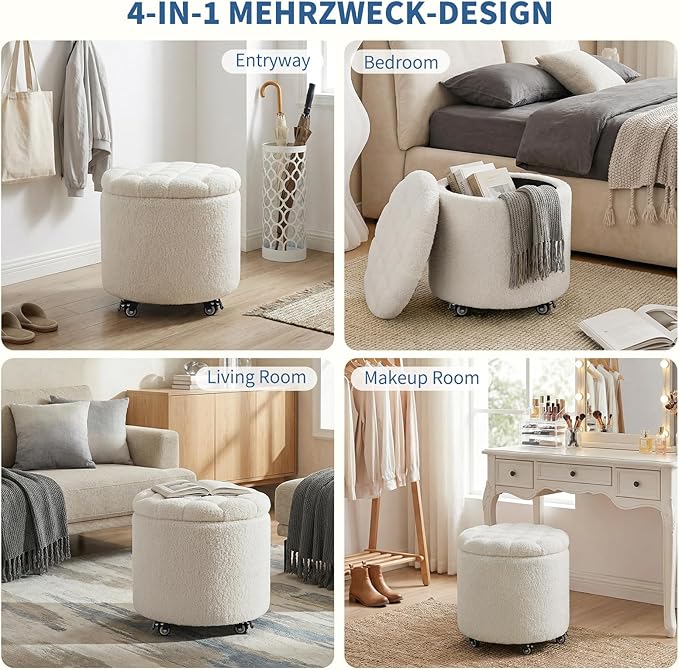 Furniliving Modern Round Storage Ottoman