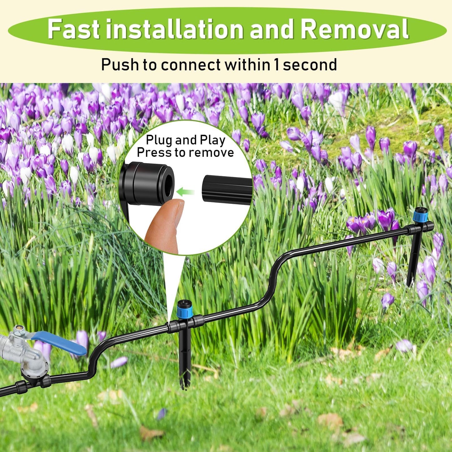 118FT Drip Irrigation System, Garden Watering System, Quick-Connect Drip Irrigation Kit for Lawn Raised Bed Greenhouse, Plant Watering System with 1/4'' Drip IrrigationTubing, Drip Emitters,Connectors