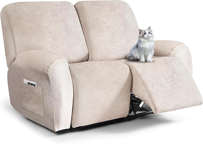 ANARACHON Leather Look Loveseat Recliner Cover, 6-Pieces Stretch Dual Recliner