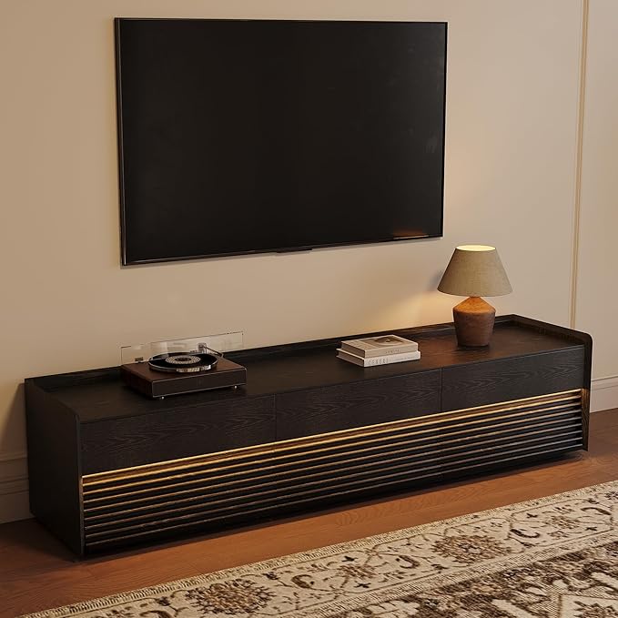 POVISON Fully-Assembled Mid Century Modern TV Stand, 78.74" Wood Media Console