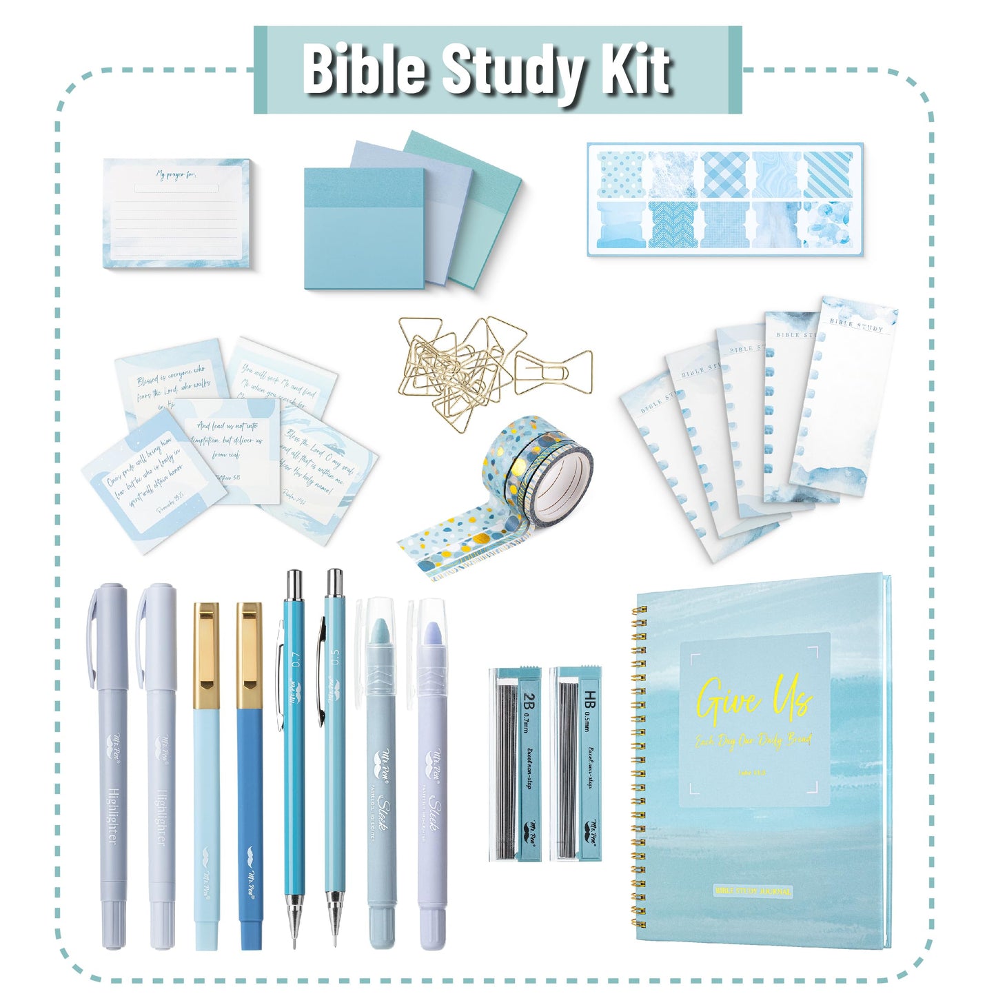 Mr. Pen- Bible Journaling Kit for Women, Bible Highlighters and Pens No Bleed, Notes, Tabs, Washi Tape & Journal for Devotions, Prayer & Christian Gifts
