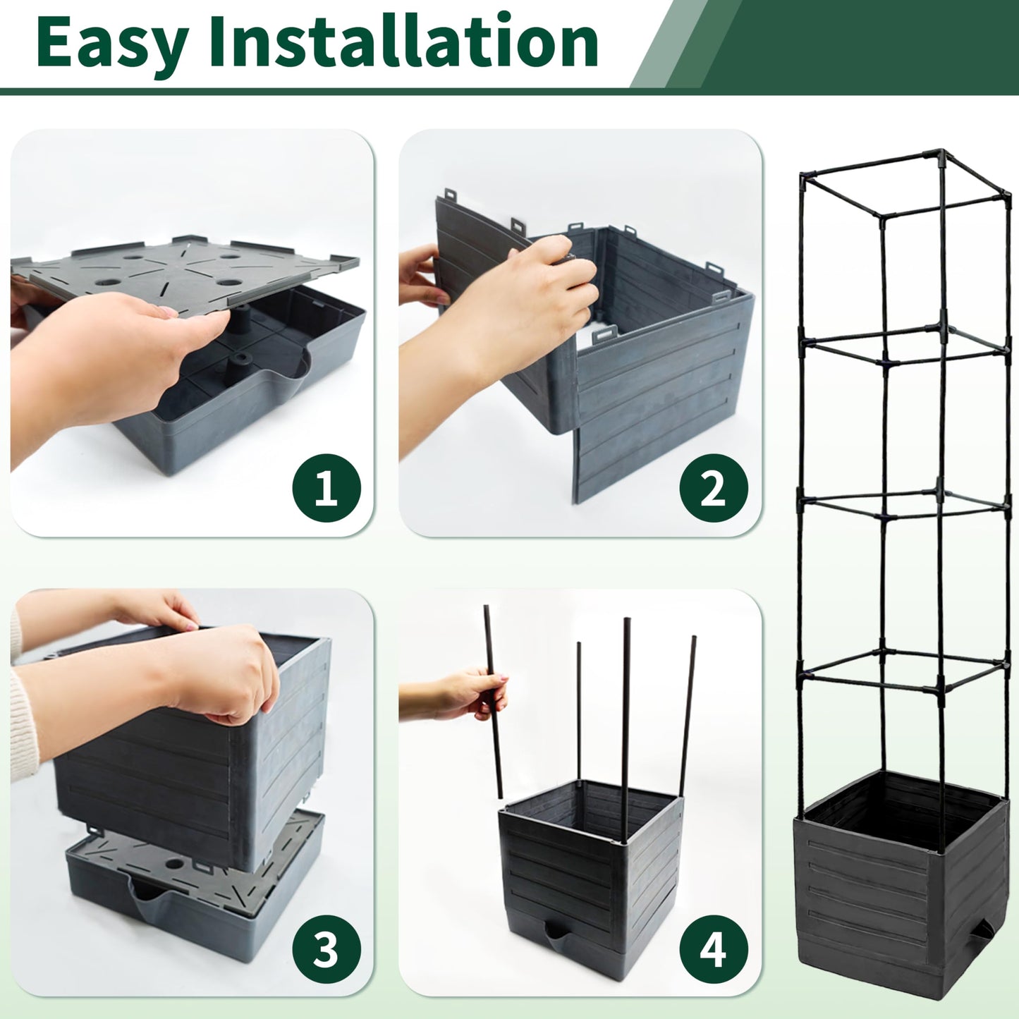 SYITCUN Tomato Planter with Trellis, 57 Inch Self-Watering Planter Box 2-Pack, Grey Planter with Metal Support for Outdoor Indoor Climbing Plants