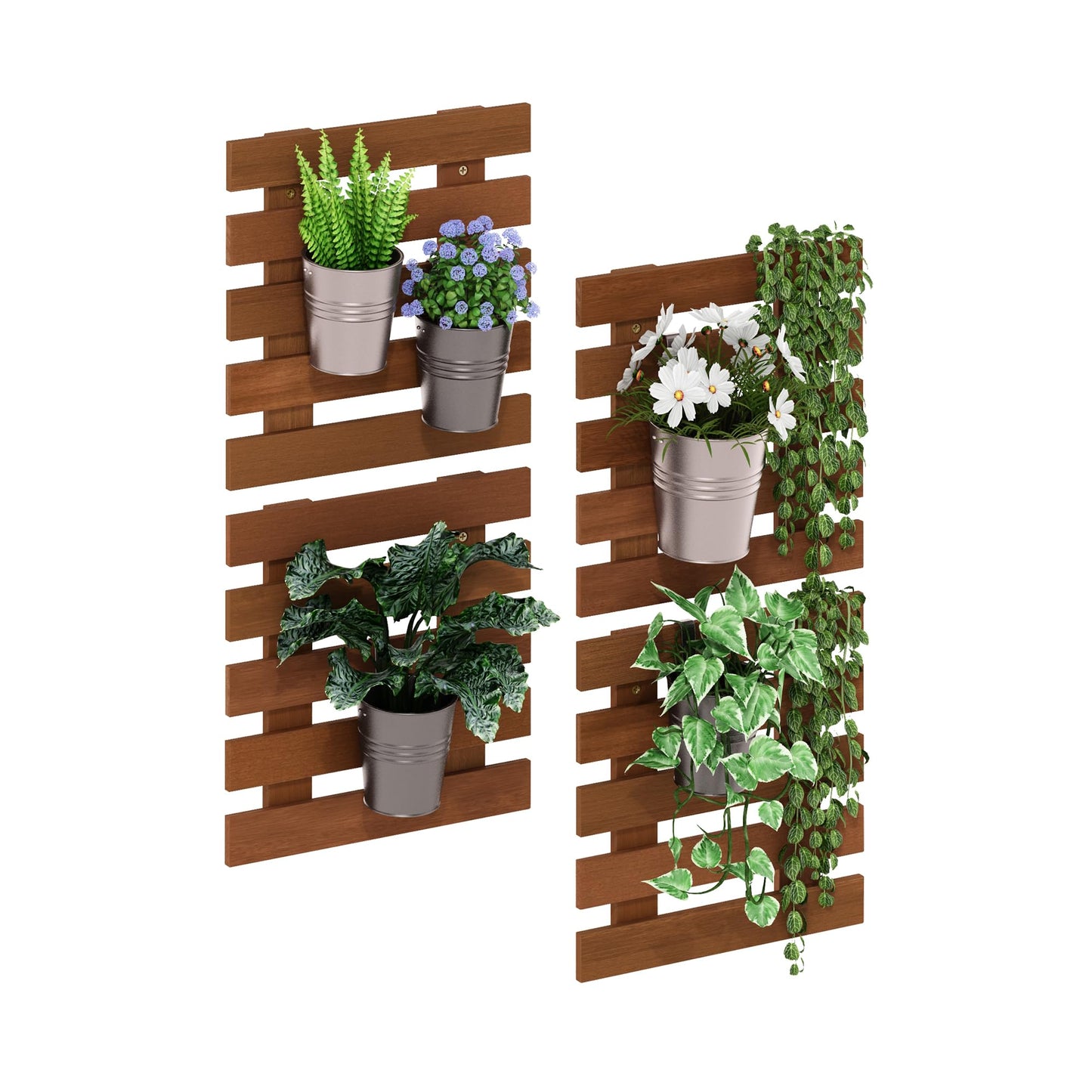 Furinno TIOMAN Outdoor Vertical Wall Planter, Set of 4 Wooden Hanging Planters, for Indoor, Outdoor Plants, Balcony, Patio, Light Wood