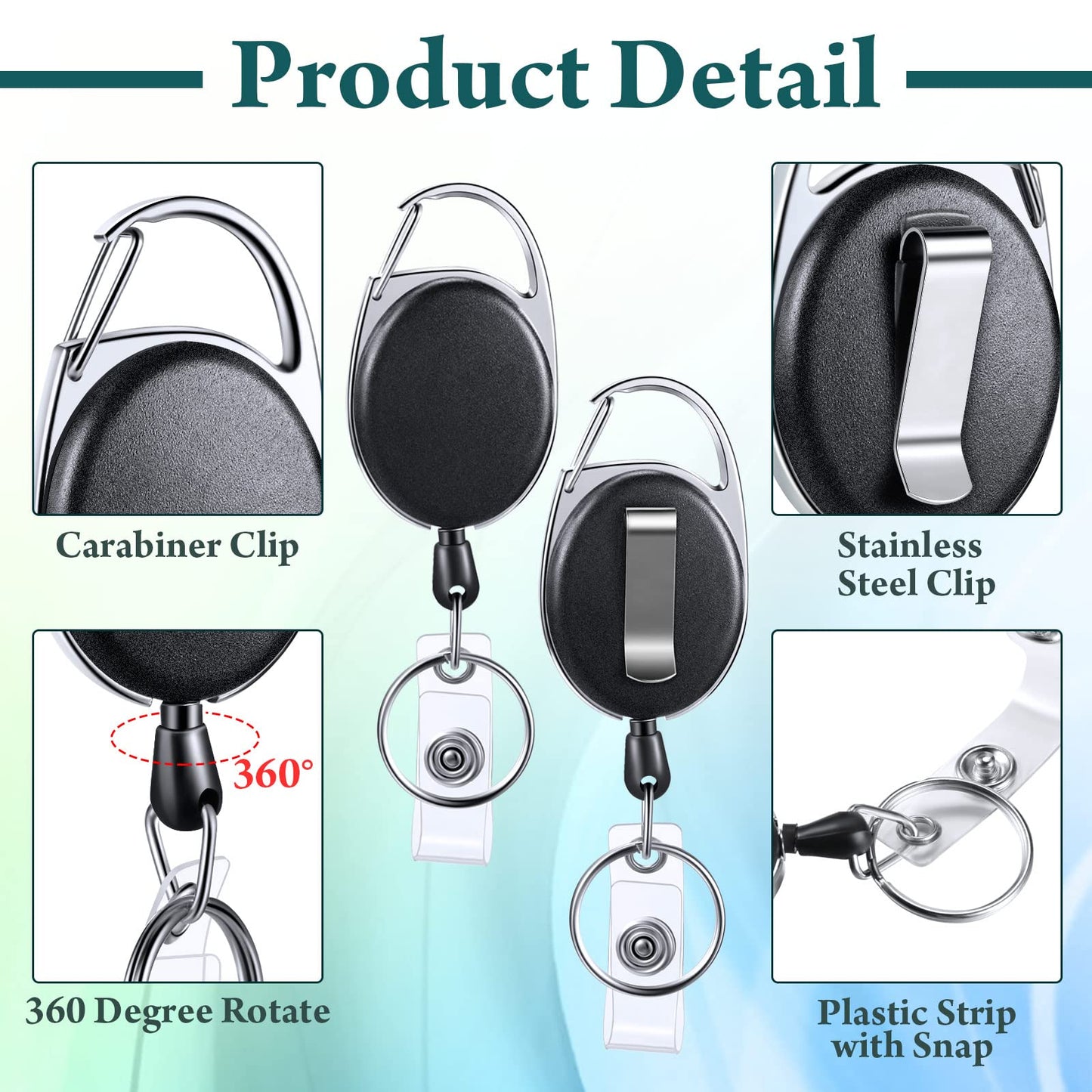 Laumoi 60 Pack Heavy Duty Retractable Badge Holder Reel with Belt Clip Keyring and Waterproof Vertical ID Card Holders for ID Name Card Keychain Badge, Black