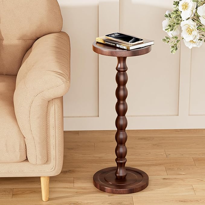 2 Pack Solid Wood Drink Table, Rubber Wood‌ Small Round Side Table