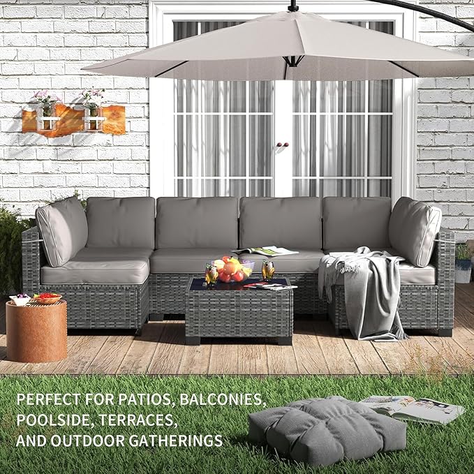 GarveeLife 7 Pieces Patio Furniture Set, Rattan Sectional Patio Sofa Set