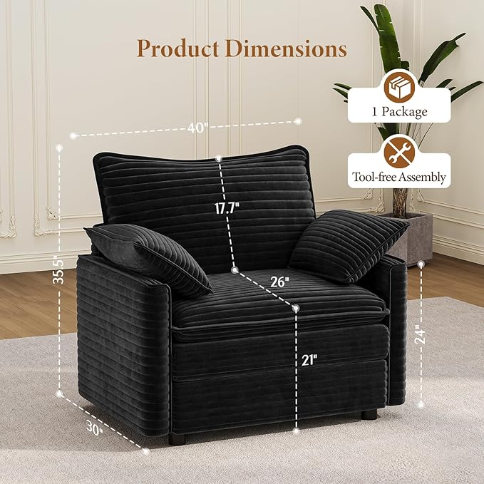 Vesgantti 40" Single Seat Sofa, Comfy Cloud Couch Deep Seat Upholstered Couch