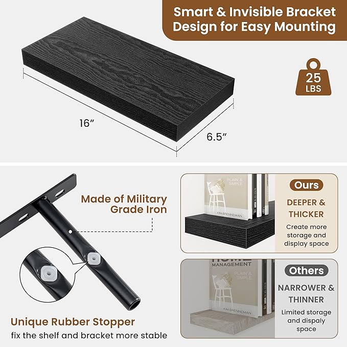 fuqing Floating Shelves for Wall, Wall Mounted Wood Floating Shelf