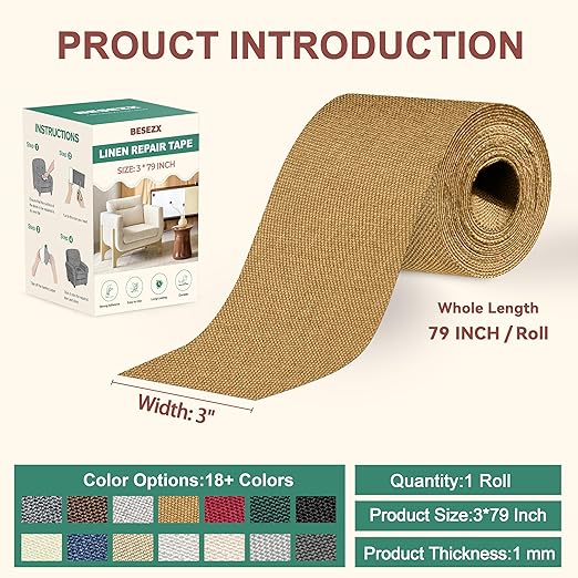 BESEZX Linen Fabric Repair Tape, 3x79 Inch Self Adhesive Repair Patches