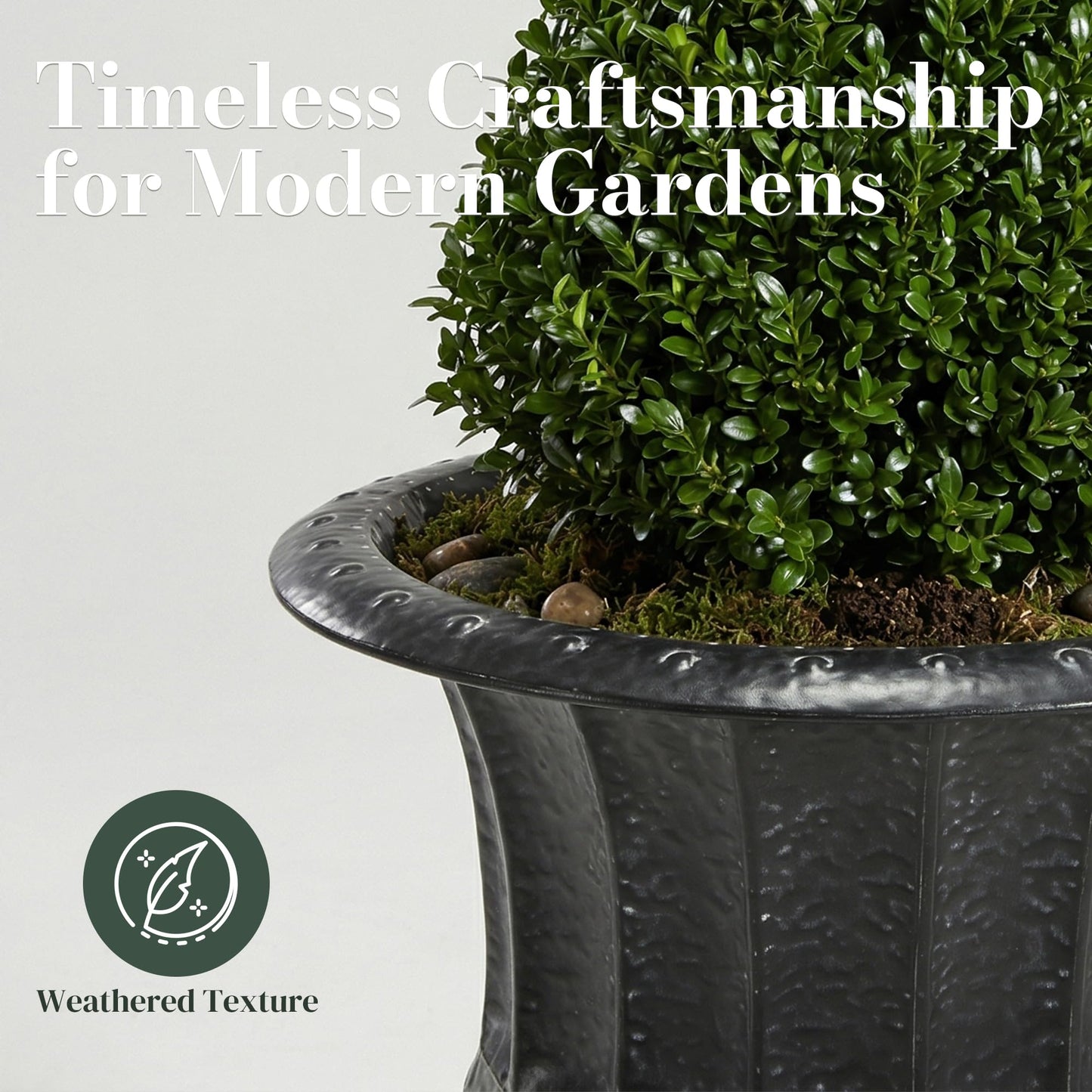 Worth Garden 25" H. Metal Urn Planters 2-Pack - Black Traditional Classic Iron Plant Pots - Large Decorative Rustic Flower Container for Patio, Front Porch, Outdoor Use