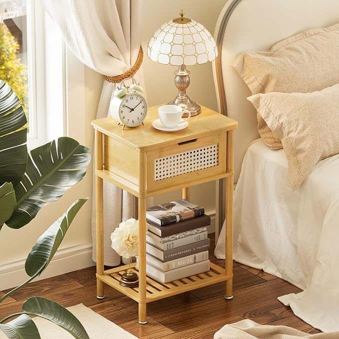 Bamboo Nightstand, Boho Side Table