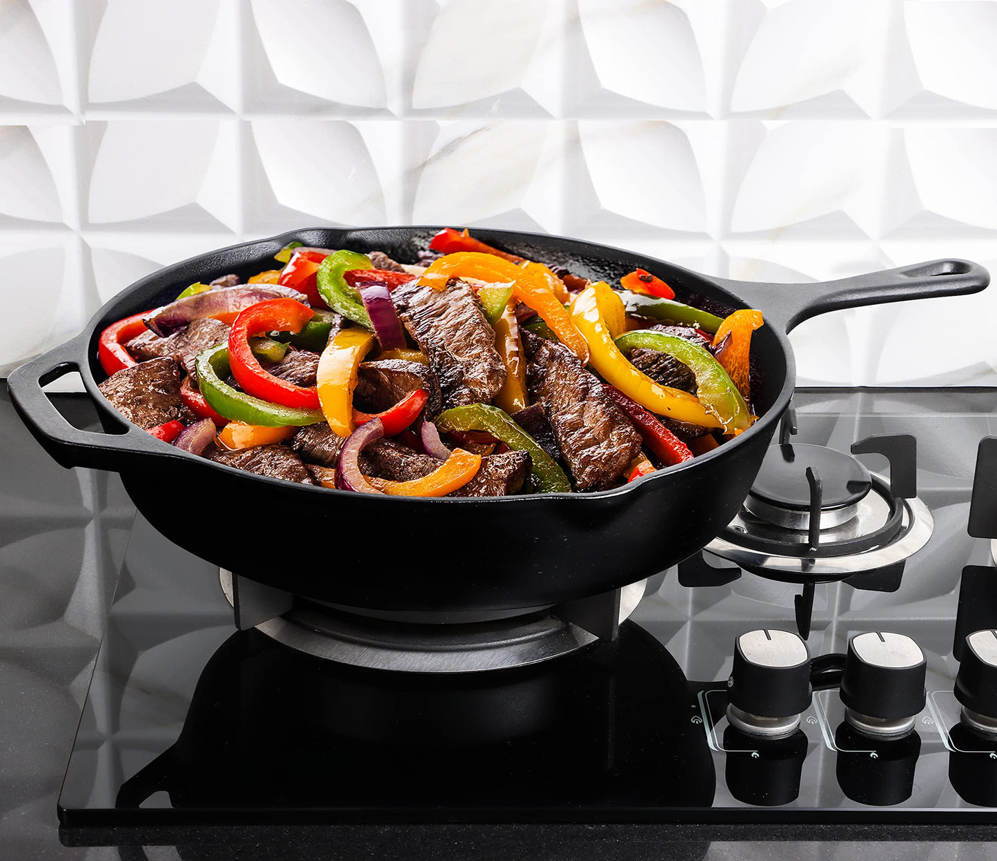 Utopia Kitchen Cast Iron Frying Pan 12 Inch, Cast Iron Chefs Pan, Pre Seasoned Skillet, Safe Grill Cookware for Indoor & Outdoor Use, Black