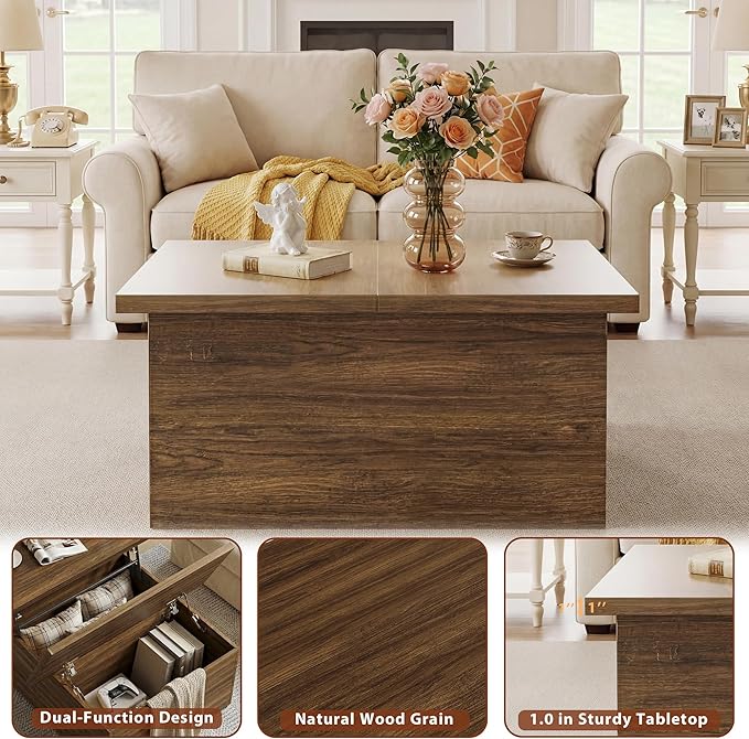 HUAHUU 31.5" Lift Top Coffee Table, 4 in 1 Square Coffee Table