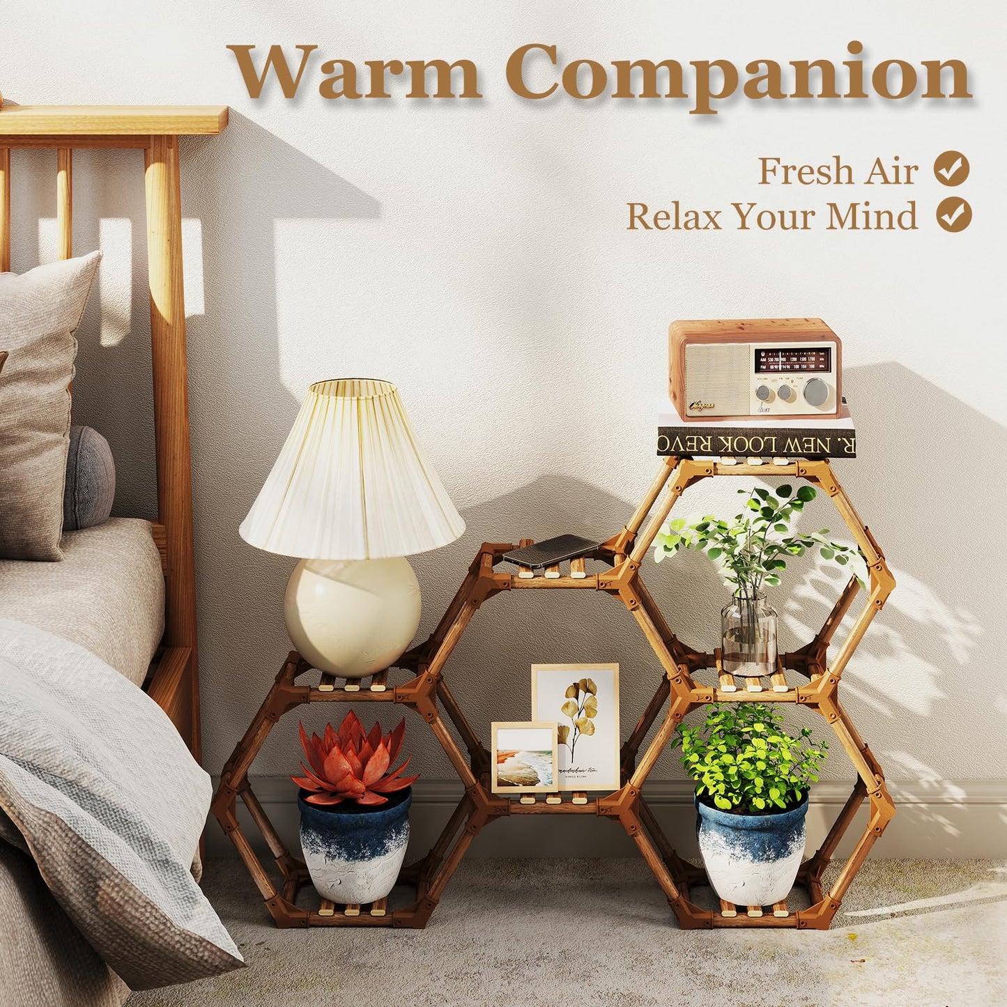 Tikea Plant Stand Indoor Outdoor Hexagonal Corner Plant Stand for Succulents Small Plants Wooden Plant Shelf 7 Tiered Creative DIY Flowers Stand Rack for Living Room Balcony Patio Window