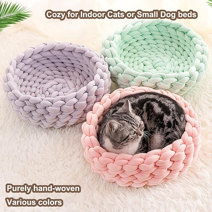 Woven Dog Bed Basket, Knitted Cotton Cat Bed Round Washable Woven Cat Pet Bed Chunky Dog Basket, Orthopedic, Chunky Knit Dog Nest,Dog Bed,Dog Cave,Dog Bedding(Red,19")