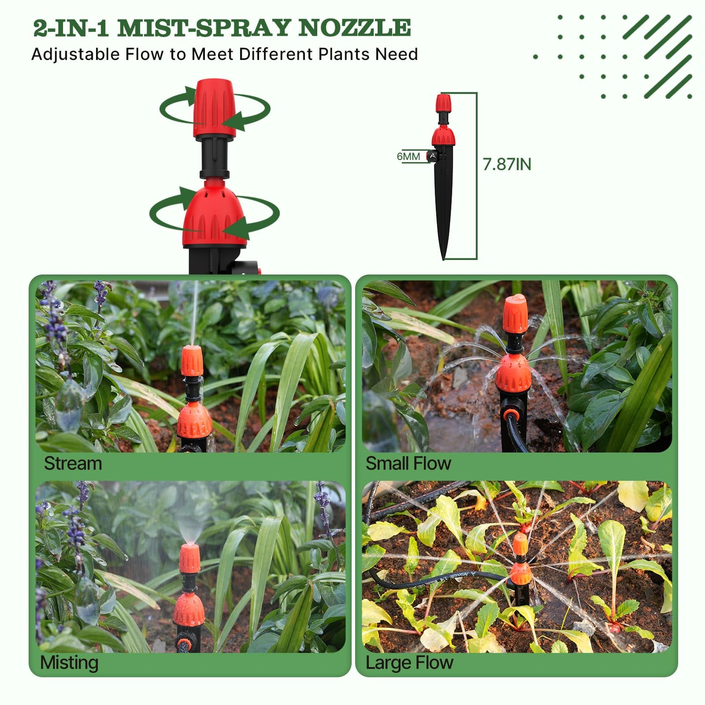 A ANLEOLIFE 82.4FT Automatic Drip Irrigation Kit with Water Timer, 8 Programs & LCD, Quick-Connect System, 1/2" Mainline + 1/4" Tubing, 360° Bendable Nozzles for Raised Beds, Garden & Greenhouse