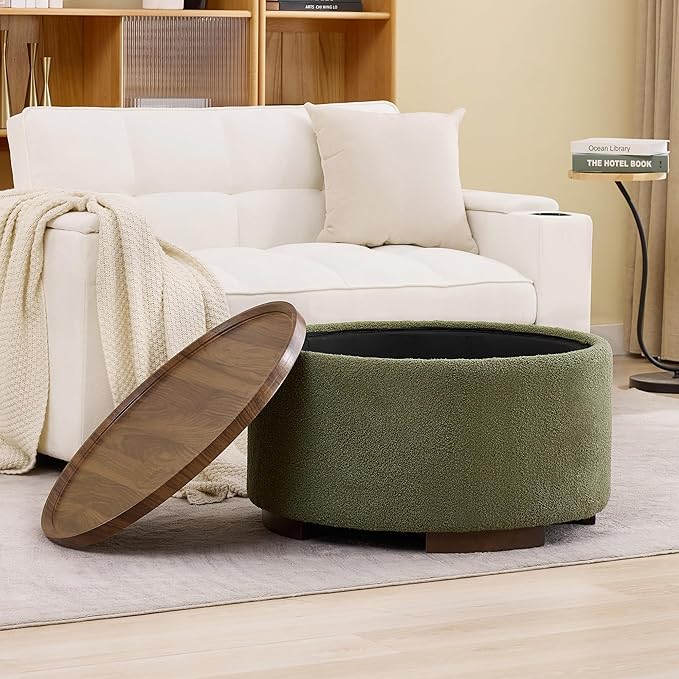 29.5 Inch Round Storage Ottoman Coffee Table, Modern Circle Coffee Table