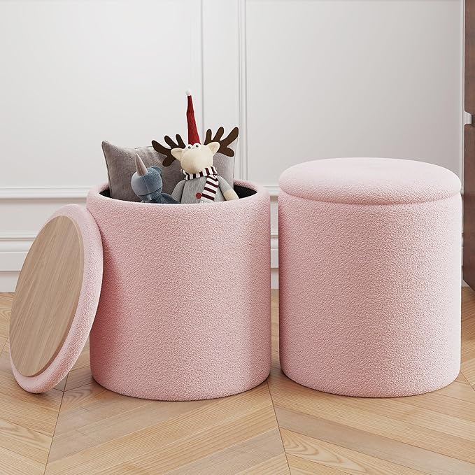 Cmishe Ottoman Poufs with Storage, Soft Upholstered Vanity Stool