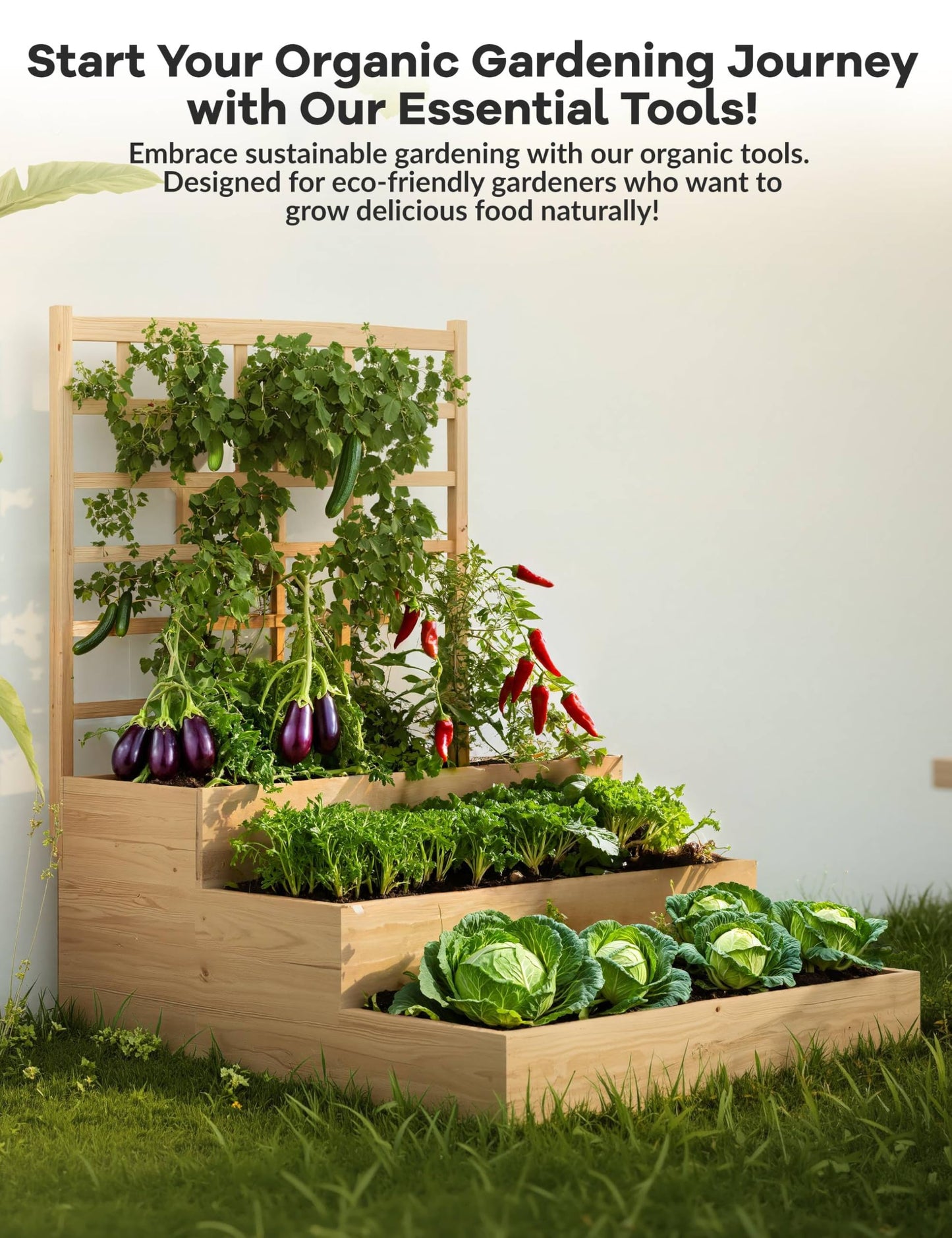 GarveeLife 3-Tier Raised Garden Bed,Wooden Vertical Planters with Trellis & Open-Ended Base for Climbing Plants Vines Flower Herb Vegetable Fruit,Outdoor Planter Boxes for Patio Yard Lawn