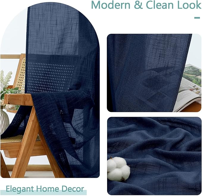Chyhomenyc Navy Blue Semi Sheer Curtains 54 Inch Length