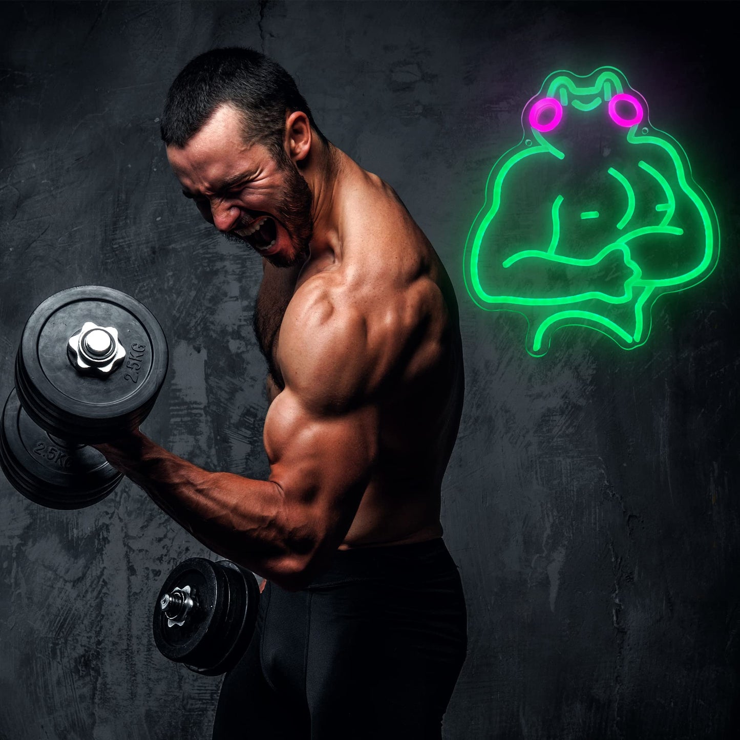 Fitness Frog Neon Sign - LED Muscle Frog Neon Light Sign 11.8x13 Inch Gym Room Wall Art USB Powered Gym Wall Decor Motivational Workout Room Home Office Art Christmas Birthday Gift