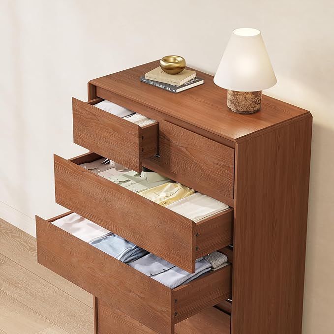 Solid Wood Dresser for Bedroom, Natural Solid Wood 6 Drawer Dresser, 45.3" Tall