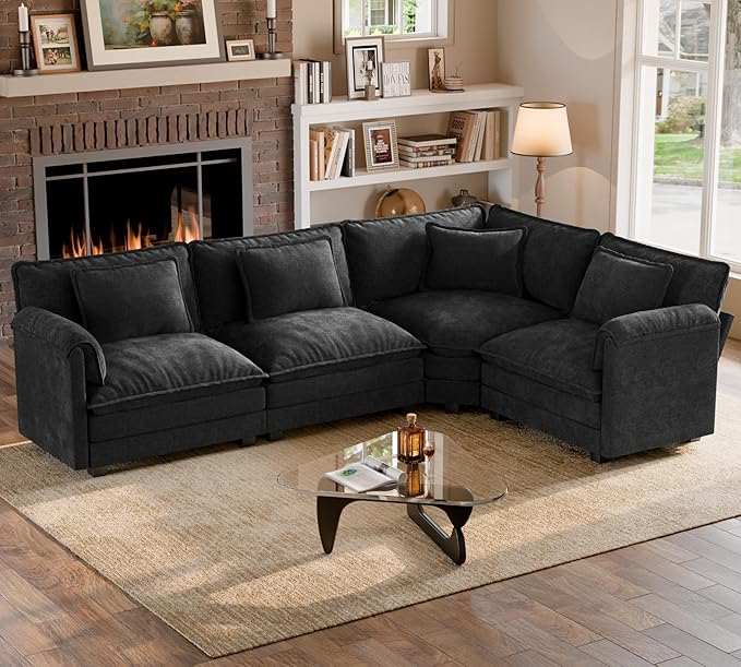 ELUCHANG 114" Oversized V-Shaped Cloud Couch Modular Sectional Sofa