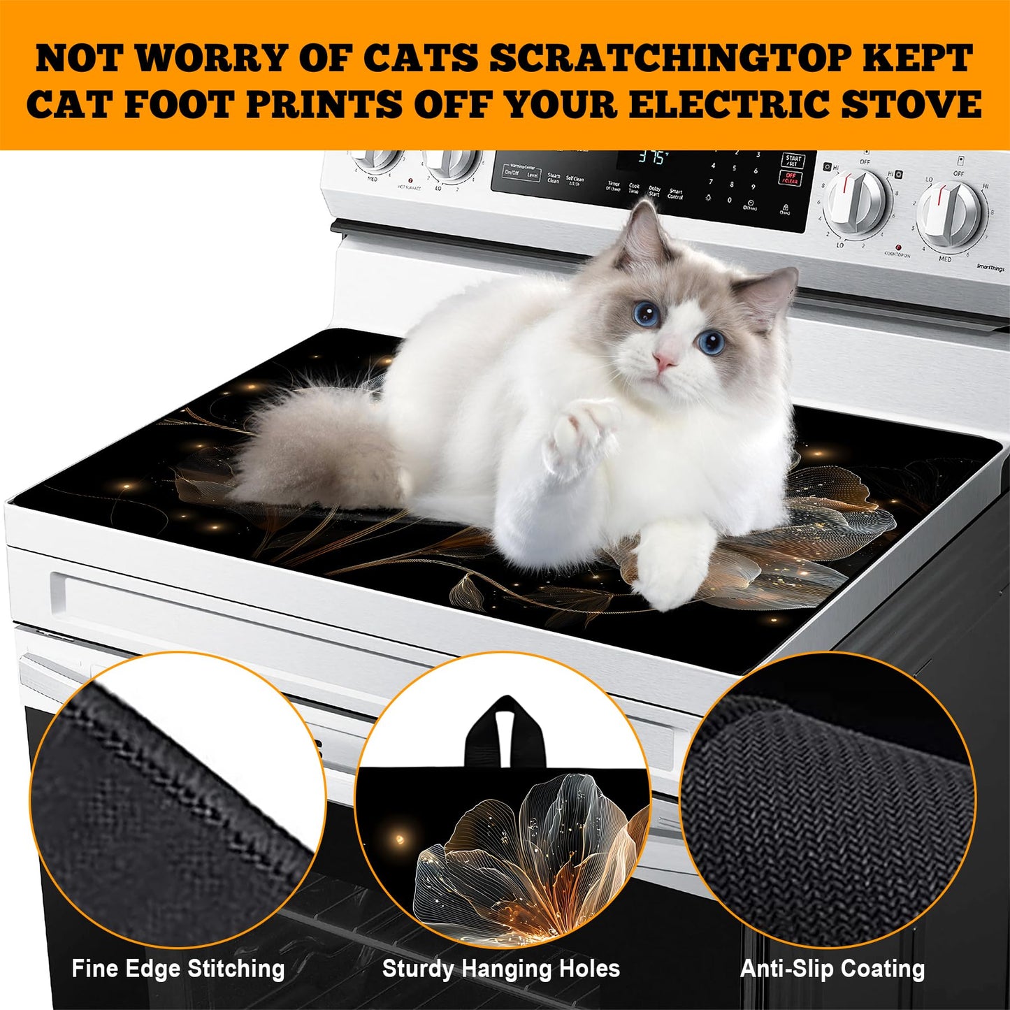 AOHMPT Multi-Design Stove Top Cover for Glass/Electric Stoves - 3-in-1 Heat-Resistant Protector Mat,Christmas Theme Non-Slip Drying Rack 28"x20"