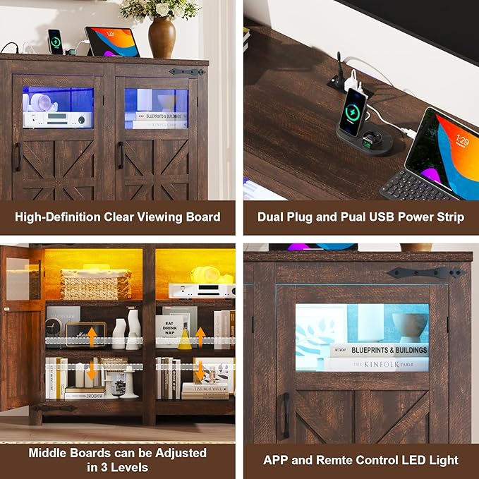 64" Large LED Farmhouse TV Stand
